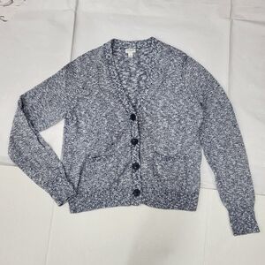 J.Crew Blue White Marled Button Front Knit Cardigan Sweater Size Large